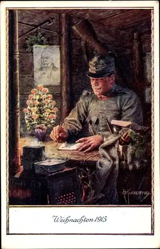 Künstler Ak Kuderna, Glückwunsch Weihnachten, KuK Soldat, Kaiserjäger, Portrait Kaiser Franz Joseph
