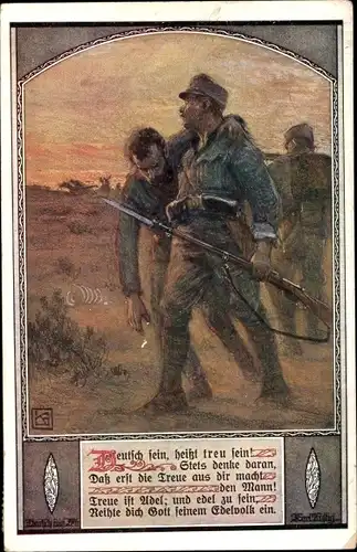 Künstler Ak Deutsch sein, heißt treu sein, KuK Armee, Dt. Schulverein
