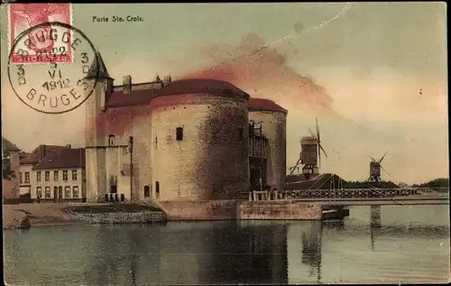 Ak Bruges Brügge Flandern Westflandern, Porte Sainte-Croix, Windmühle