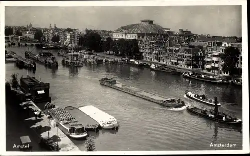 Ak Amsterdam Nordholland Niederlande, Amstel, Frachtschiffe, Stadt