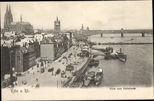 Ak Köln am Rhein, Blick vom Hafenturm, Brücke, Dom