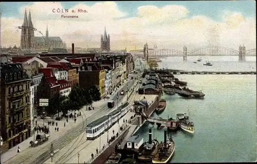 Ak Köln am Rhein, Panorama, Hafen, Straßenbahn