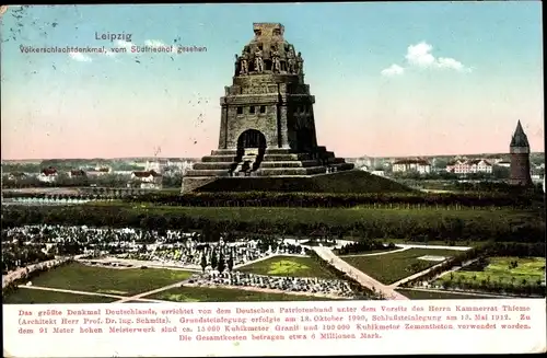 Ak Leipzig, Völkerschlachtdenkmal, vom Südfriedhof gesehen