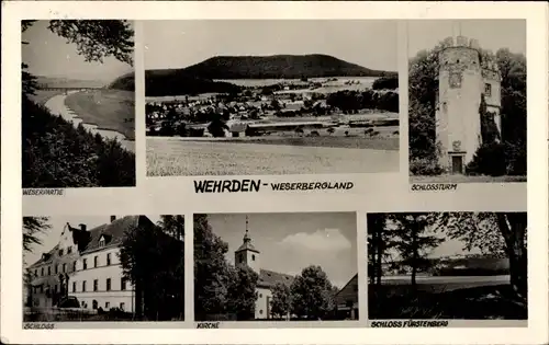 Ak Wehrden Beverungen an der Weser, Schlossturm, Kirche, Schloss Fürstenberg, Panorama