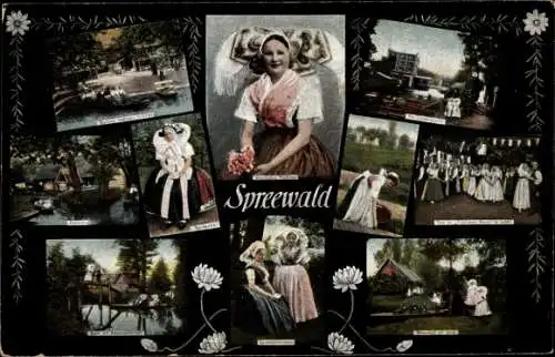 Ak Lübbenau im Spreewald, Wendisches Mädchen, Tanz im fröhlichen Hect in Lehde, Landungsplatz