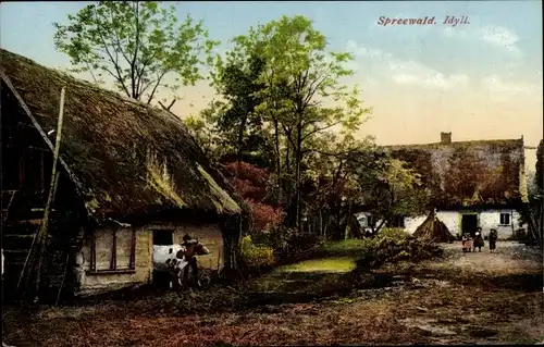 Ak Lübbenau im Spreewald, Dorfidyll