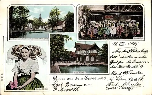 Ak Lübbenau im Spreewald, Frau in Tracht, Spinnstube, Wotschofska