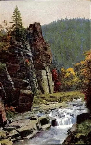 Ak Pockau Lengefeld im Erzgebirge Sachsen, Pockautal, Stromschnelle, Felsen