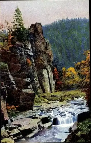 Ak Pockau Lengefeld im Erzgebirge Sachsen, Pockautal, Stromschnelle, Felsen