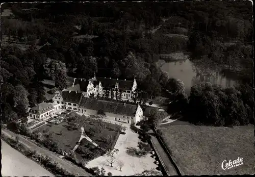Ak Kranichstein Darmstadt in Hessen, Jagdschloss, Parkrestaurant, Luftbild