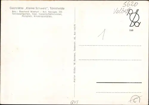 Ak Tönisheide Neviges Velbert Nordrhein Westfalen, Gaststätte Kleine Schweiz