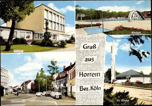 Ak Horrem Kerpen an der Erft, Rathaus, Hauptstraße, Freibad, evgl. Kirche
