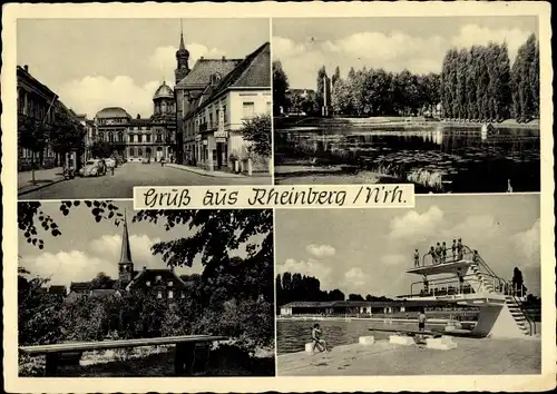 Ak Rheinberg am Niederrhein, Sprungturm im Freibad, Teich, Innenstadt