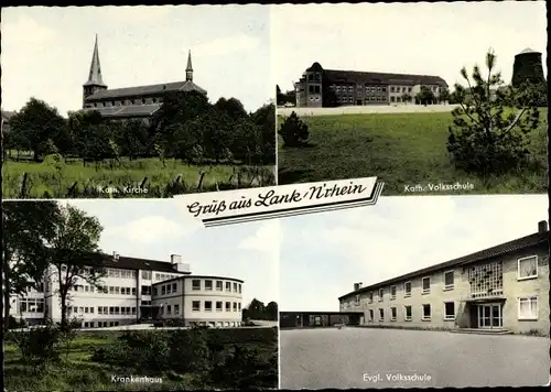 Ak Lank Latum Meerbusch am Niederrhein, Kath. Kirche, Kath. Volkshochschule, Krankenhaus
