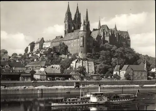 Ak Meißen an der Elbe, Albrechtsburg und Dom, Dampfer