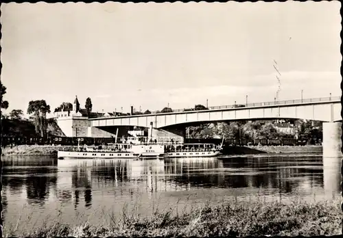 Ak Riesa an der Elbe Sachsen, Neue Elbbrücke, Elbdampfer Riesa