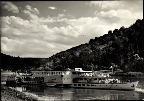 Ak Schmilka Bad Schandau in Sachsen, Elbdampfer MS Karl Marx, Weiße Flotte Dresden