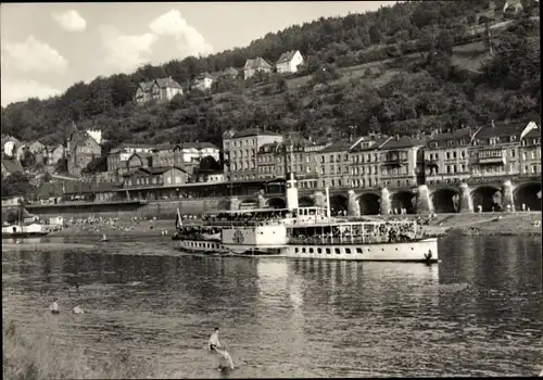 Ak Königstein an der Elbe Sächsische Schweiz, Teilansicht, Elbdampfer