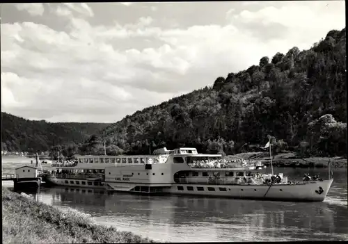 Ak Schmilka Bad Schandau an der Elbe Sachsen, Fahrgastschiff MS Karl Marx, Weiße Flotte Dresden