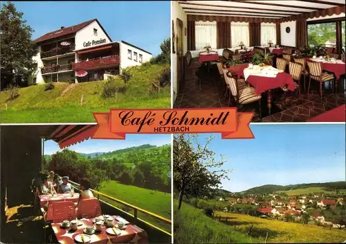 Ak Hetzbach Oberzent im Odenwald, Café Schmidt, Teilansicht vom Ort