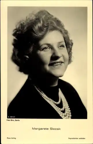 Ak Schauspielerin Margarete Slezak, Portrait