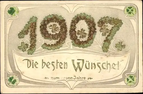 Ak Glückwunsch Neujahr 1907, Glücksklee