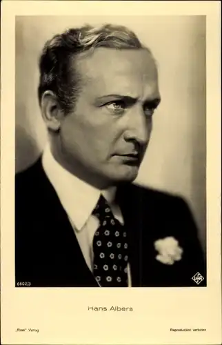 Ak Schauspieler Hans Albers, Portrait, Ufa Film, Ross Verlag 6602 3