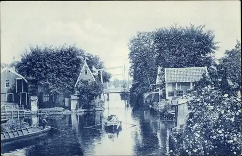 Ak Edam Volendam Nordholland Niederlande, Ortsansicht, Fluss, Ruderboot