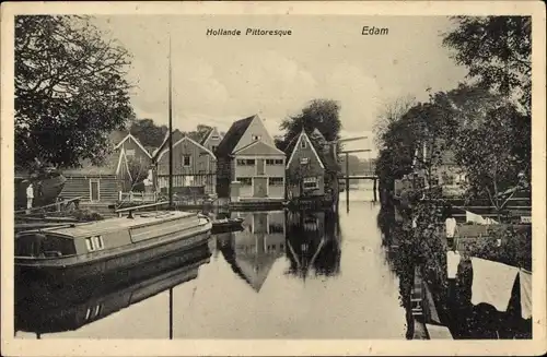 Ak Edam Volendam Nordholland Niederlande, Ortsansicht, Fluss, Häuser