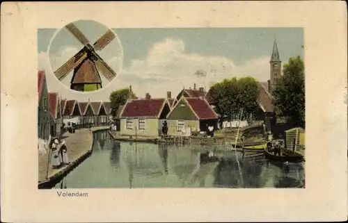Ak Volendam Nordholland Niederlande, Ortsansicht, Windmühle