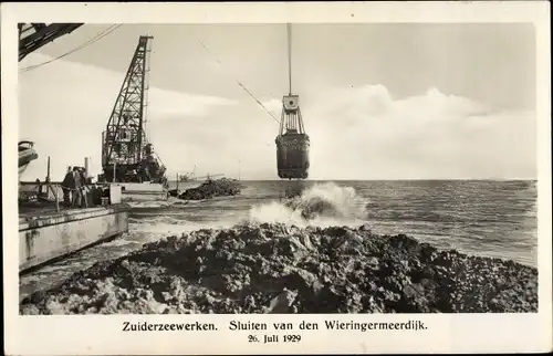 Ak Zuiderzeewerken Nordholland, Sluiten van den Wieringermeerdijk 1929