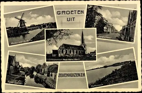 Ak Zevenhuizen Südholland, Molen, Dorpstraat, Rottemeer, Ned. Herv. Kerk