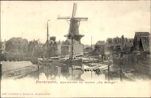 Ak Dordrecht Südholland Niederlande, Spuihaven en molen De Maagd