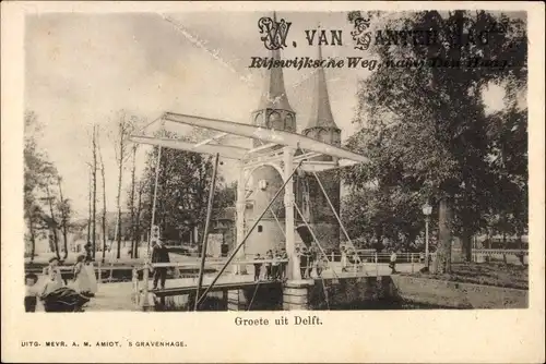 Ak Delft Südholland Niederlande, W. van Anter, Rijswijksche Weg, Brücke, Türme