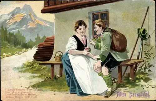 Künstler Litho Schulze, R., Bauernmädchen und sein Verehrer