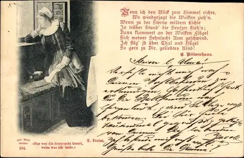 Ak Frau vermisst ihren Geliebten, Nur wer die Sehnsucht kennt, weiß was ich leide