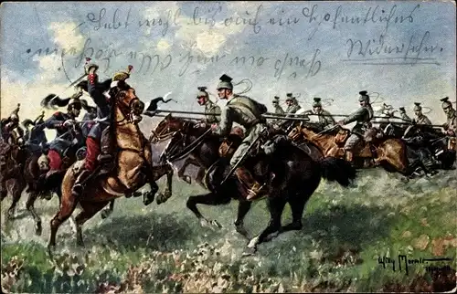 Künstler Ak Moralt, Völkerkrieg 1914 1916, Reiterattacke