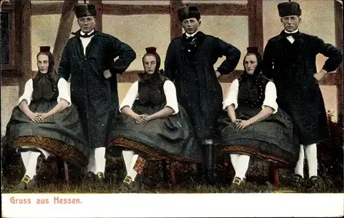 Ak Menschen in hessischen Trachten