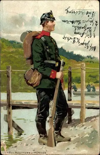 Künstler Litho Hoffmann, A., Deutscher Soldat, Infanterie, Pionier Battl. 1