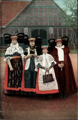 Ak Volkstrachten aus Schaumburg Lippe, Drei Frauen mit Mädchen