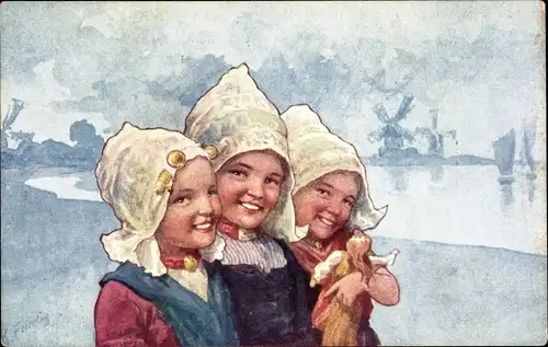 Künstler Ak Feiertag, K., Kinder,Windmühlen, BKWI 725-6