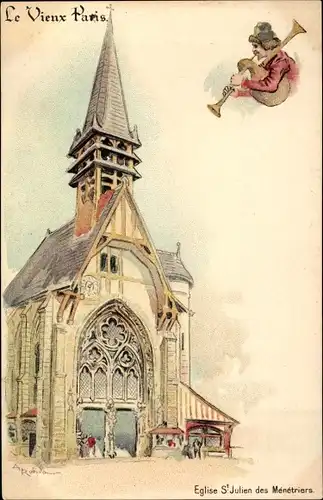 Künstler Litho Robida, Paris, Eglise St. Julien des Ménétriers
