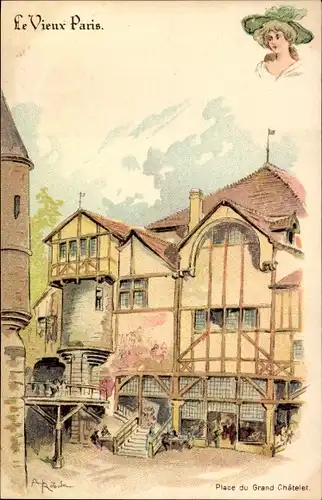 Künstler Litho Robida, Paris, Place du Grand Chatelet