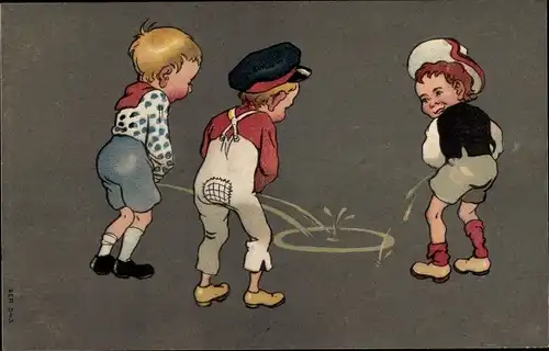 Ak Drei Jungen beim Zielpinkeln