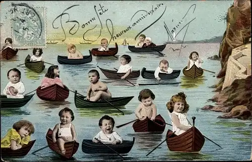 Ak Kinder in Ruderbooten, Fotomontage