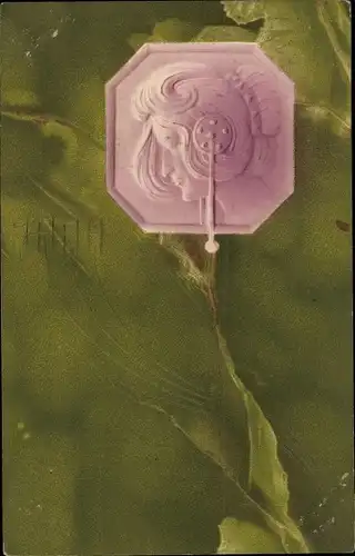 Jugendstil Präge Litho Portrait einer Frau mit Haarschmuck