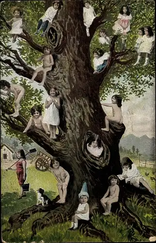 Ak Kinder auf einem Baum, Fotomontage