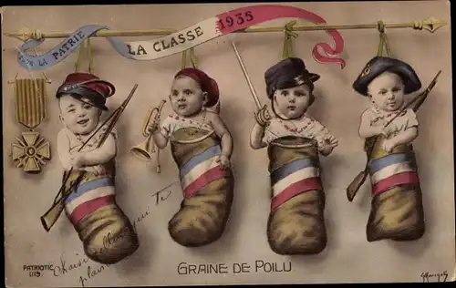 Ak Graine de Poilu, Pour la Patrie, La Classe 1935, Kinder in Uniformen
