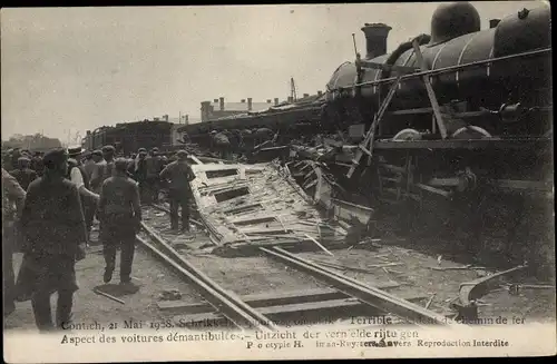 Ak Contich Kontich Flandern Antwerpen, Zugunglück 1908, belgische Eisenbahn