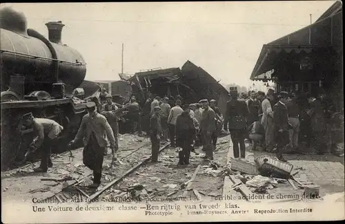 Ak Contich Kontich Flandern Antwerpen, Zugunglück, accident de chemin de fer 1908
